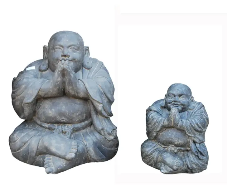 Product image 1 of the product “Monk laughing sitting, stone cast, in the sizes from 22cm to 130cm. Natural and Antique finish ”
